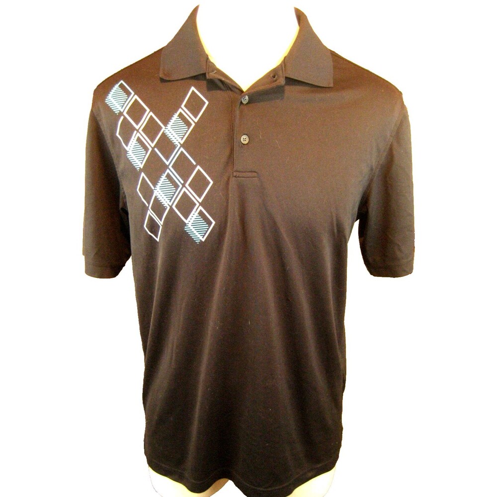 Mens Slazenger Black w Argyle Graphics SS Deck Polo Golf Casual Shirt sz Med